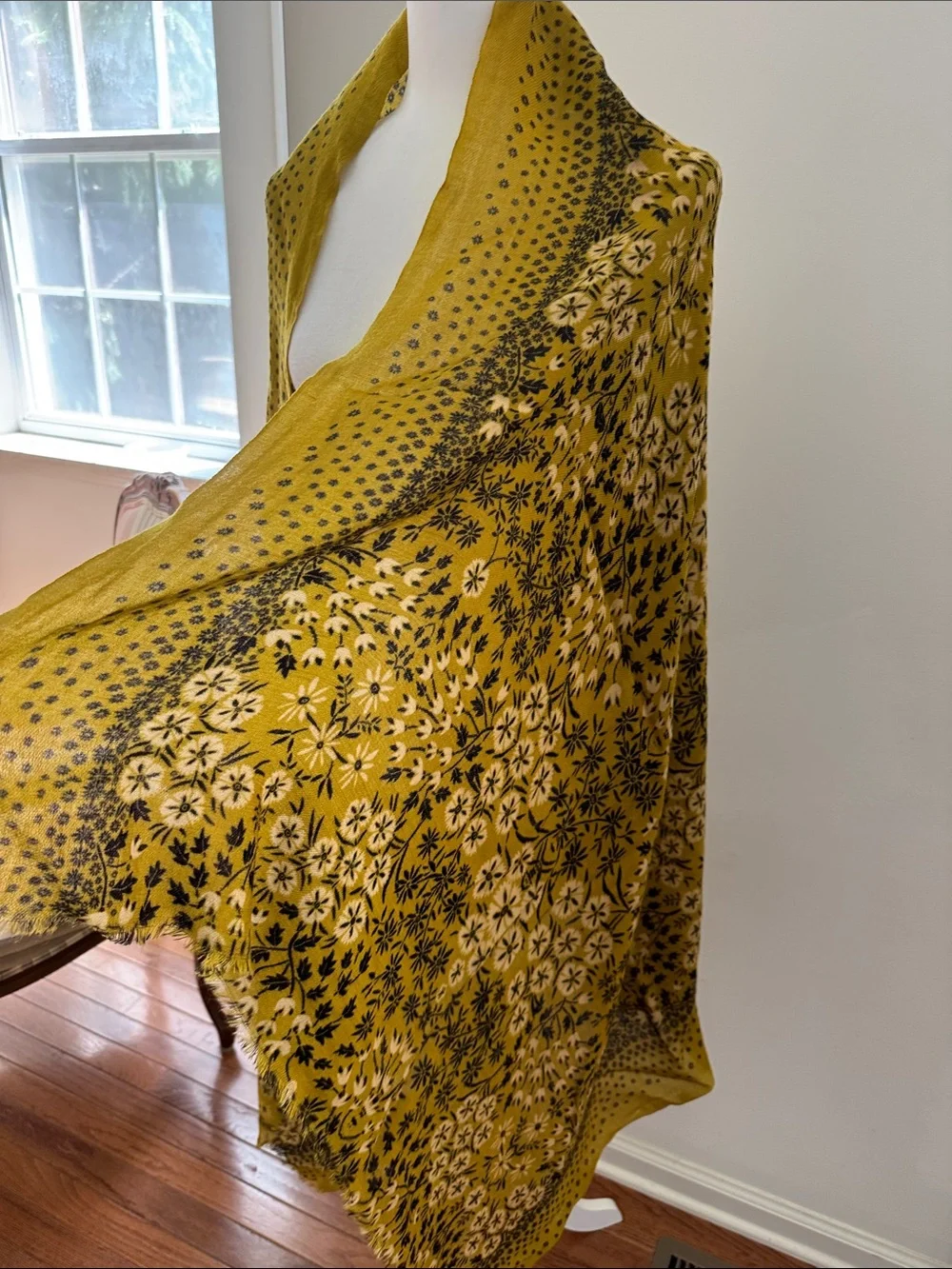 Banana Republic Mustard Floral Pattern wool Wrap Scarf, NWOT
